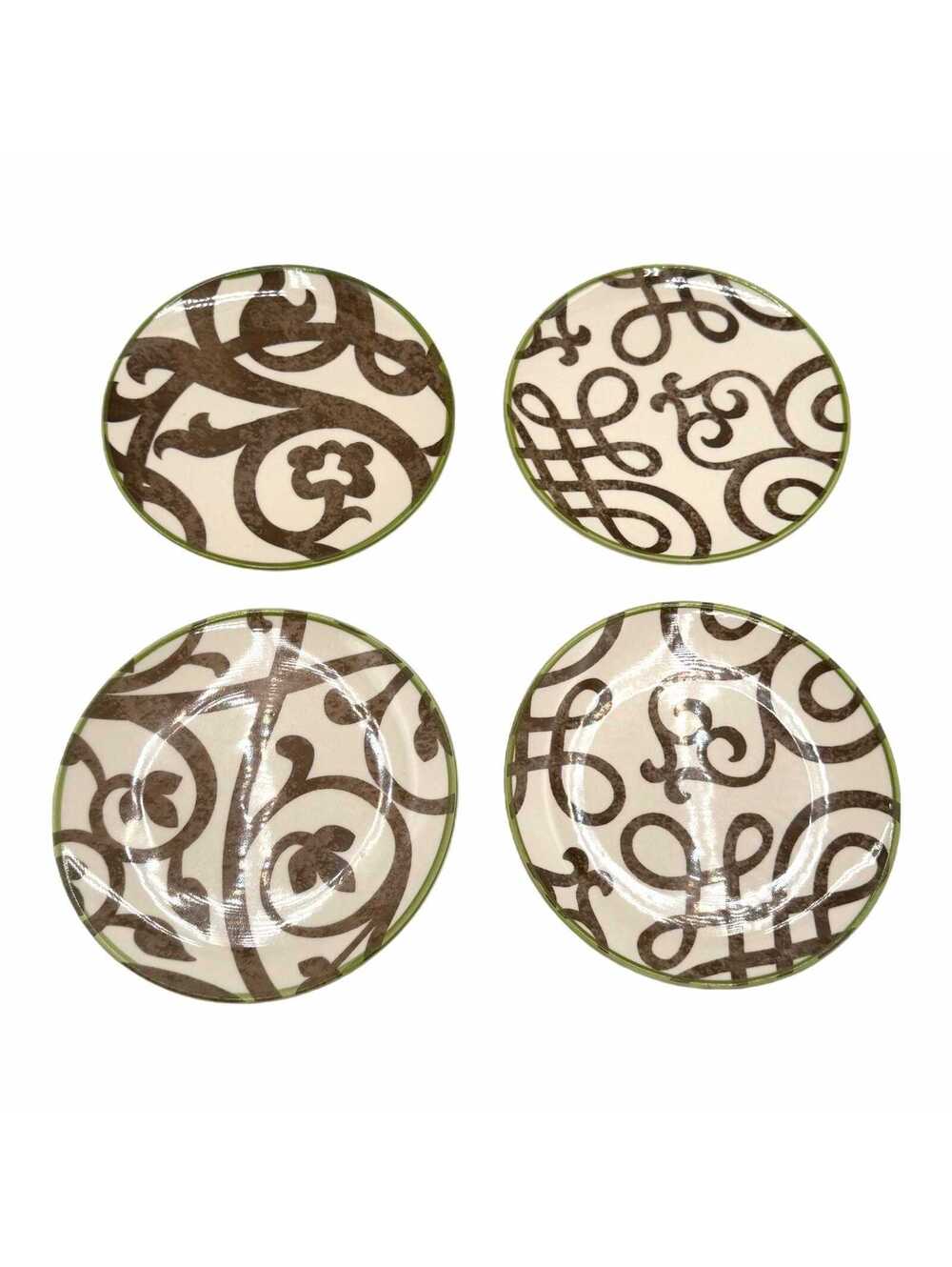 Set of 4 Southern Living Terrace 7” Salad Plates – Brown – Cream – Green